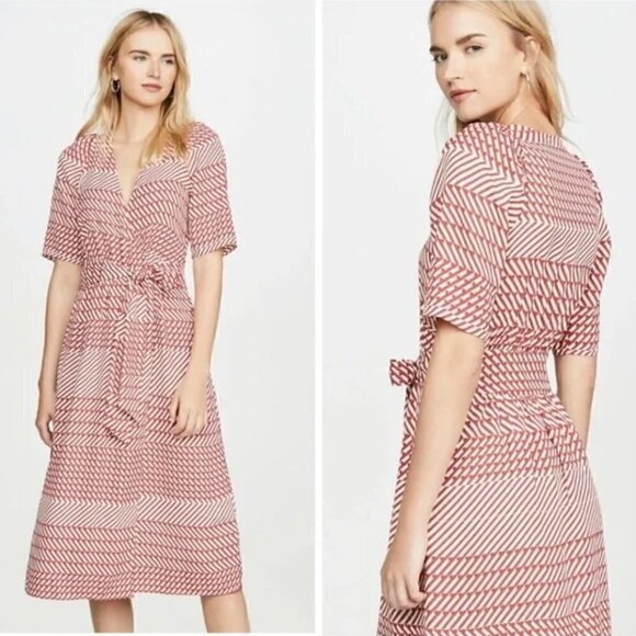 Joie Cata Wrap Dress 10 Midi Red Patchwork Pattern Stripe - Picture 10 of 15